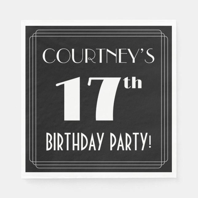 Art Deco Look 17th Birthday Party With Custom Name Napkin (Front)
