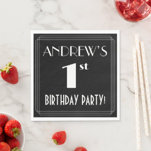 Art Deco Look 1st Birthday Party With Custom Name Napkin