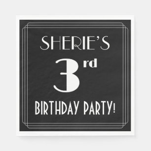 Art Deco Look 3rd Birthday Party With Custom Name Napkin