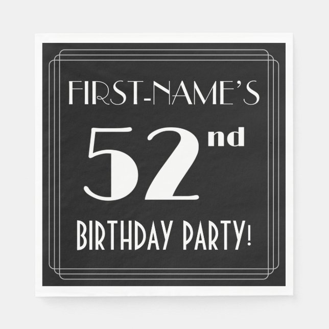 Art Deco Look 52nd Birthday Party With Custom Name Napkin (Front)