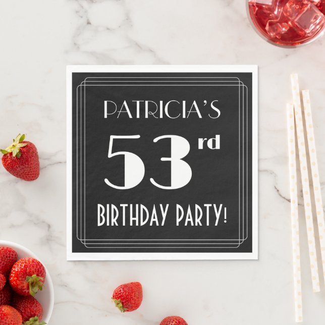 Art Deco Look 53rd Birthday Party With Custom Name Napkin (Insitu)