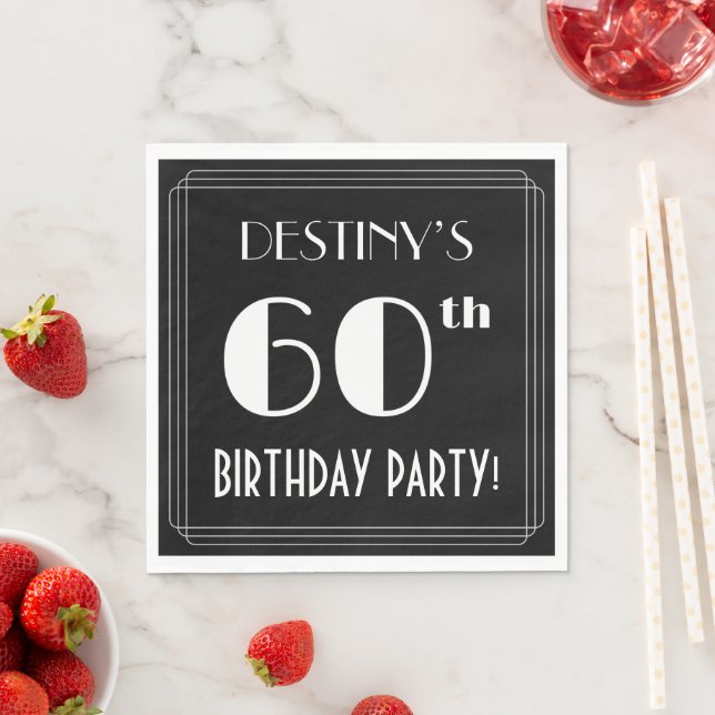 Art Deco Look 60th Birthday Party With Custom Name Napkin (Insitu)