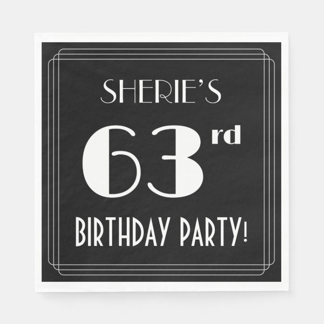 Art Deco Look 63rd Birthday Party With Custom Name Napkin (Front)