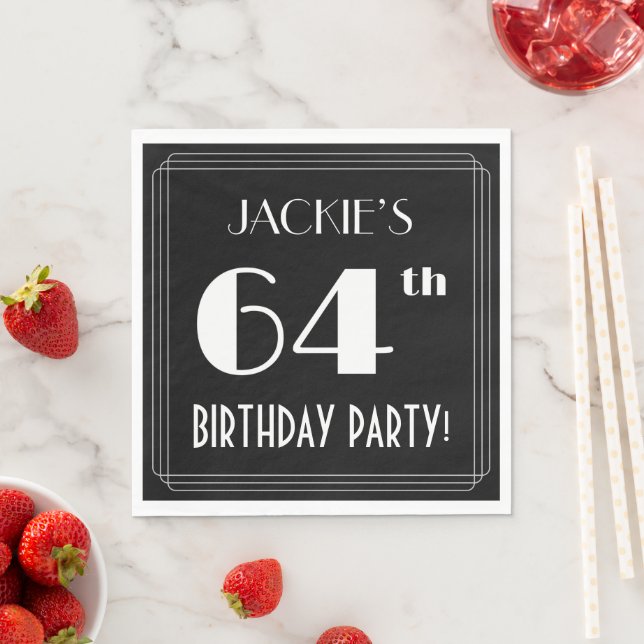 Art Deco Look 64th Birthday Party With Custom Name Napkin (Insitu)
