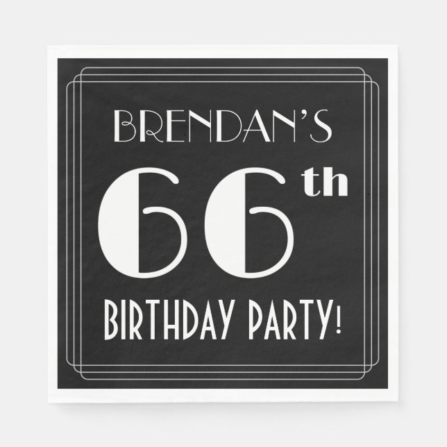 Art Deco Look 66th Birthday Party With Custom Name Napkin (Front)