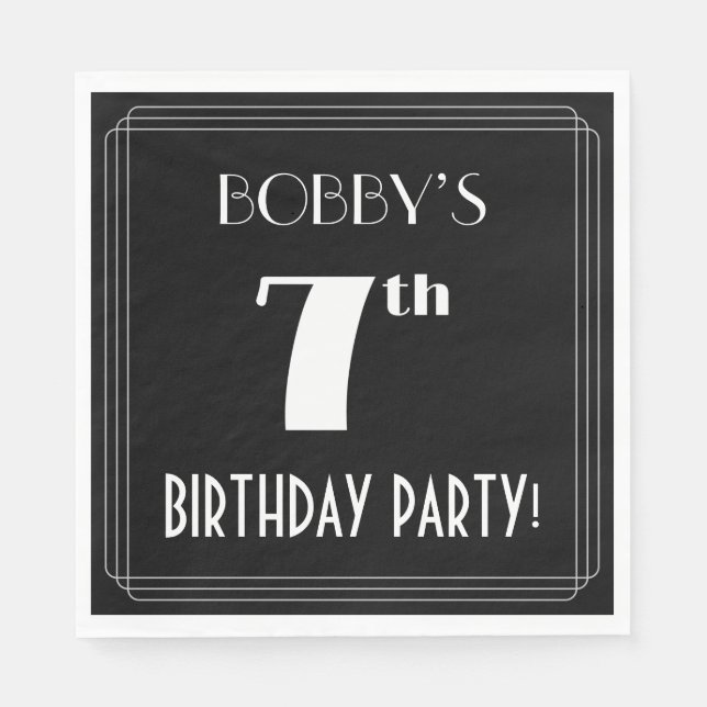Art Deco Look 7th Birthday Party With Custom Name Napkin (Front)