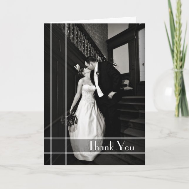 Art Deco Look Custom Wedding Photo Thank You Card (Front)