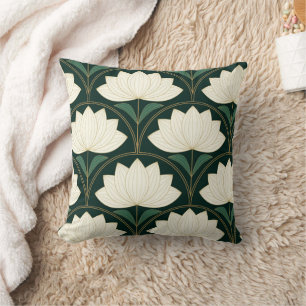 Art Deco Lotus Flowers on Golden Fans Pattern  Cushion