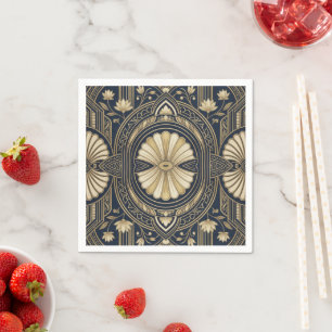 Art Deco Lotus Mandala Navy & Gold Geometric Patte Napkin