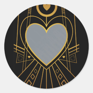 Art Deco Love Heart Border Classic Round Sticker