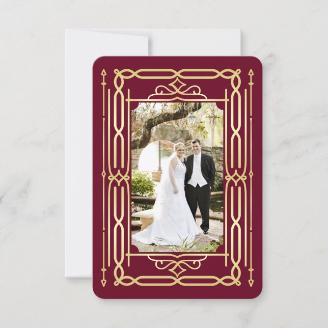 Art Deco Love & Thanks Gold Burgundy Your Photo Thank You Card (Front)