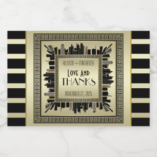 Art Deco Love & Thanks Wedding Sparkling Wine Gold Sparkling Wine Label
