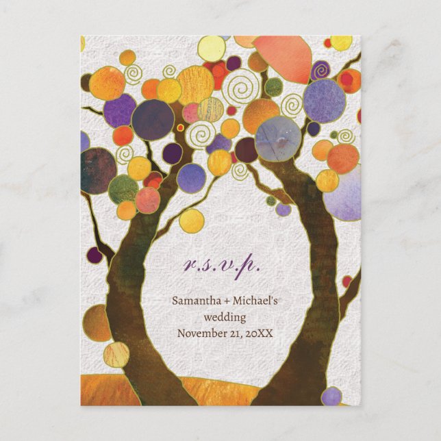 Art Deco Love Trees Wedding Menu Choice RSVP (Front)