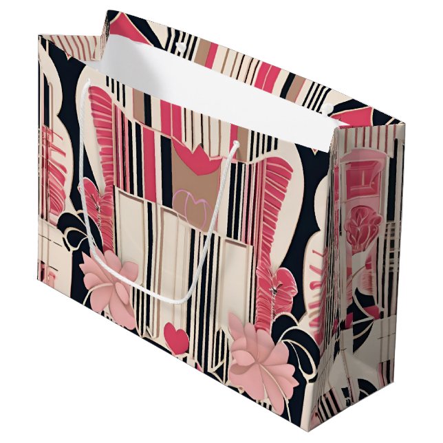Art Deco Love Wrapping Paper Large Gift Bag (Front Angled)