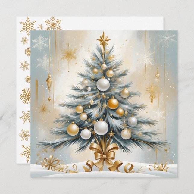Art Deco Luxury Christmas Golden Ornaments Bows Holiday Card (Front/Back)