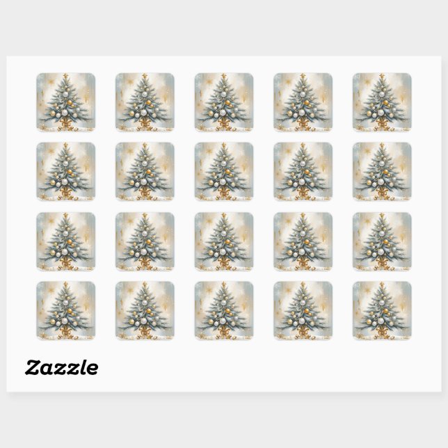Art Deco Luxury Christmas Golden Ornaments Bows Square Sticker (Sheet)