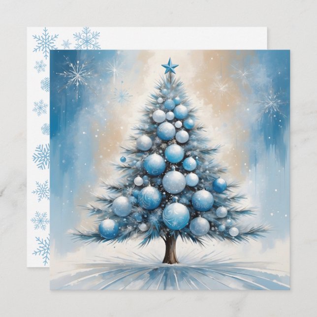 Art Deco Luxury Christmas Tree with Blue Ornaments Holiday Card (Front/Back)