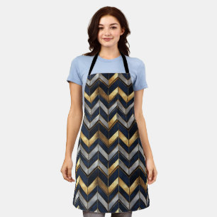 "Art Deco Luxury Design: Gold, Silver & Blue Apron