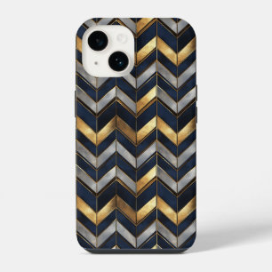 "Art Deco Luxury Design: Gold, Silver & Blue iPhone 14 Case
