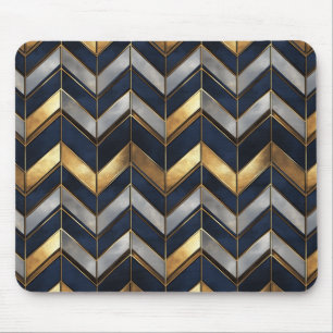 "Art Deco Luxury Design: Gold, Silver & Blue Mouse Mat