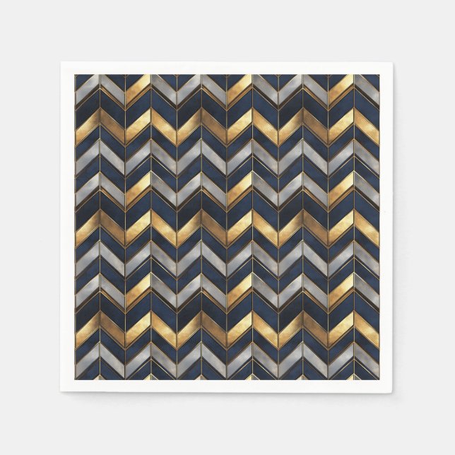 "Art Deco Luxury Design: Gold, Silver & Blue Napkin (Front)