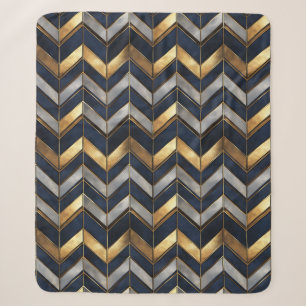 "Art Deco Luxury Design: Gold, Silver & Blue Sherpa Blanket