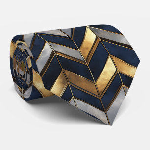 "Art Deco Luxury Design: Gold, Silver & Blue Tie