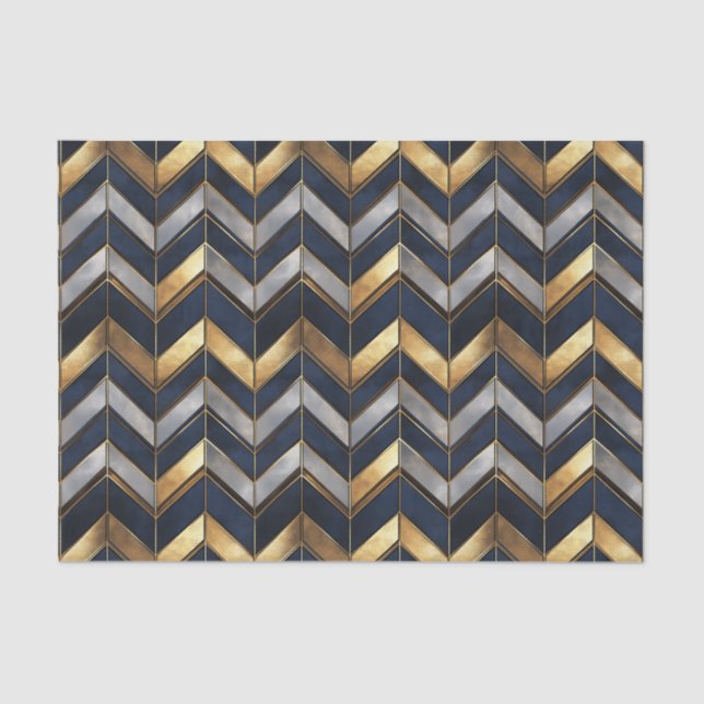 "Art Deco Luxury Design: Gold, Silver & Blue Tissue Paper (Front)