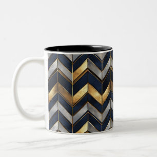 "Art Deco Luxury Design: Gold, Silver & Blue Two-Tone Coffee Mug