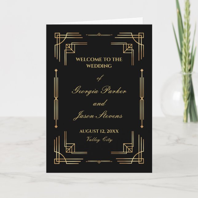 Art deco luxury golden wedding programme  (Front)
