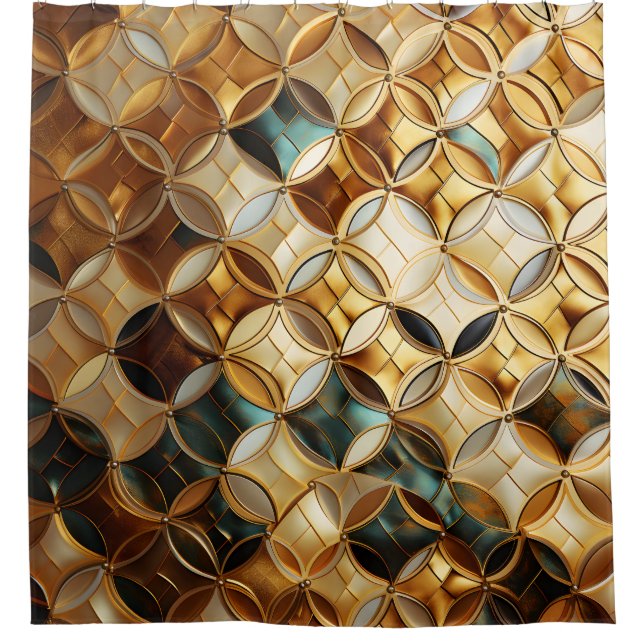 "Art Deco Majestic Mermaid Scales" Shower Curtain (Front)