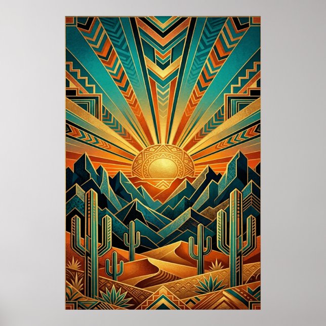Art Deco Majestic Mesa Poster - Geometric Desert (Front)