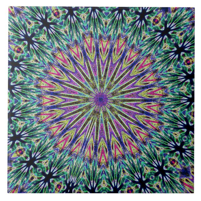 Art Deco Mandela Colourful Ceramic Tile (Front)