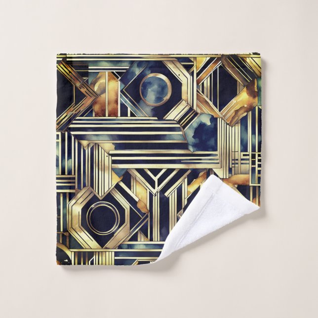 Art-deco marble Black and gold Jazzy Geometric  Bath Towel Set (Wash Cloth)