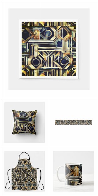 Art-deco marble Black and gold Jazzy Geometric Des