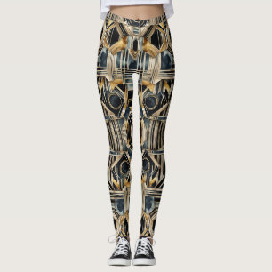 Art-deco marble Black and gold Jazzy Geometric  Leggings