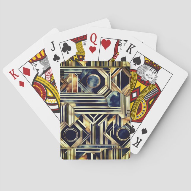 Art-deco marble Black and gold Jazzy Geometric  Playing Cards (Back)