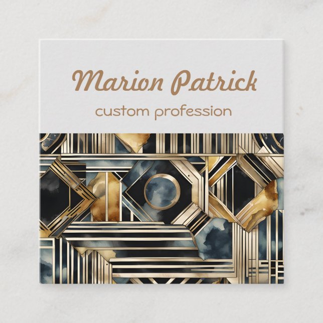Art-deco marble Black and gold Jazzy Geometric  Square Business Card (Front)