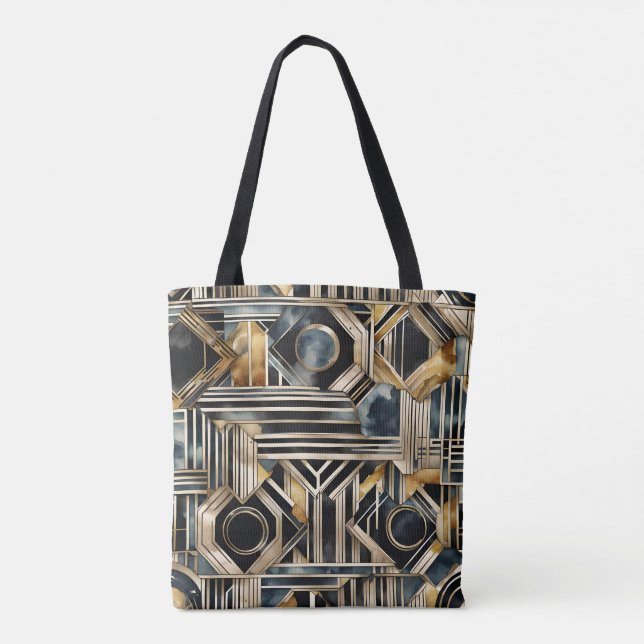 Art-deco marble Black and gold Jazzy Geometric  Tote Bag (Back)