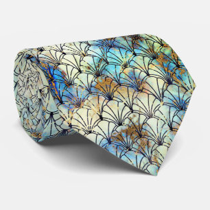 ART DECO MARBLE BLUE AQUA PATTERNED TIE