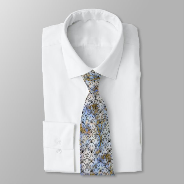 ART DECO MARBLE BLUE BLACK PATTERNED TIE (Tied)