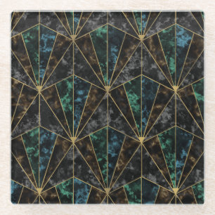 Art Deco Marble: Malachite Luxury Glass Coaster