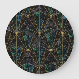 Art Deco Marble: Malachite Luxury Large Clock