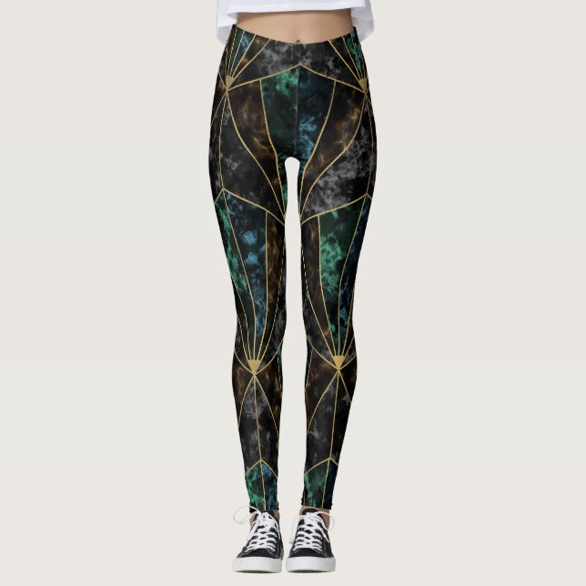 Art Deco Marble: Malachite Luxury Leggings (Front)