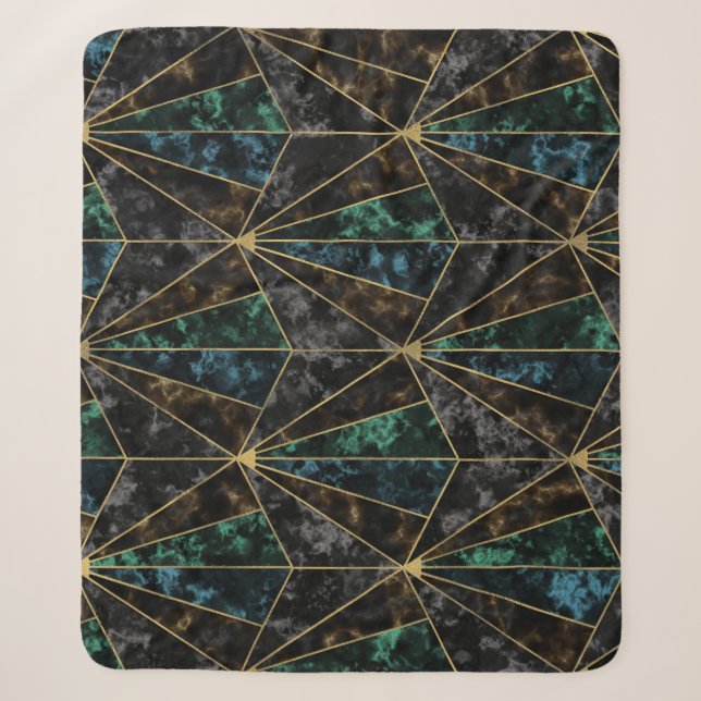 Art Deco Marble: Malachite Luxury Sherpa Blanket (Front)