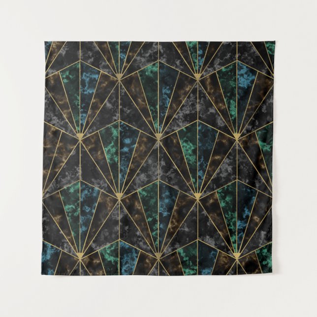 Art Deco Marble: Malachite Luxury Tapestry (Front)