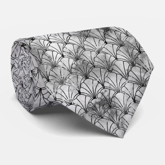 ART DECO MARBLE MONOCHROME PATTERNED TIE (Rolled)