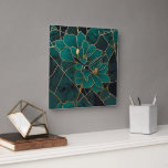 Art Deco Marble Mosaic Floral Emerald Green & Gold Square Wall Clock<br><div class="desc">Elevate your décor with this modern, elegant, and stylish wall clock, featuring a luxurious Art Deco-inspired design. The emerald green and gold hues, paired with malachite stone textures and marble mosaic patterns, create a sophisticated statement piece. Adorned with damask vintage flowers, meander borders, and seamless retro floral motifs, this clock...</div>