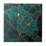 Art Deco Marble Mosaic Floral Emerald Green & Gold Tile<br><div class="desc">Elevate your space with this modern, elegant, and stylish ceramic tile, featuring a luxurious Art Deco-inspired design. The emerald green and gold hues, combined with malachite stone textures and marble mosaic patterns, create a sophisticated statement. Adorned with damask vintage flowers, meander borders, and seamless retro floral motifs, this tile blends...</div>
