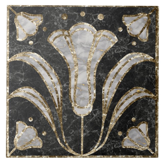 Art Deco Marble Tile Floral. Bluebell flowers (Front)